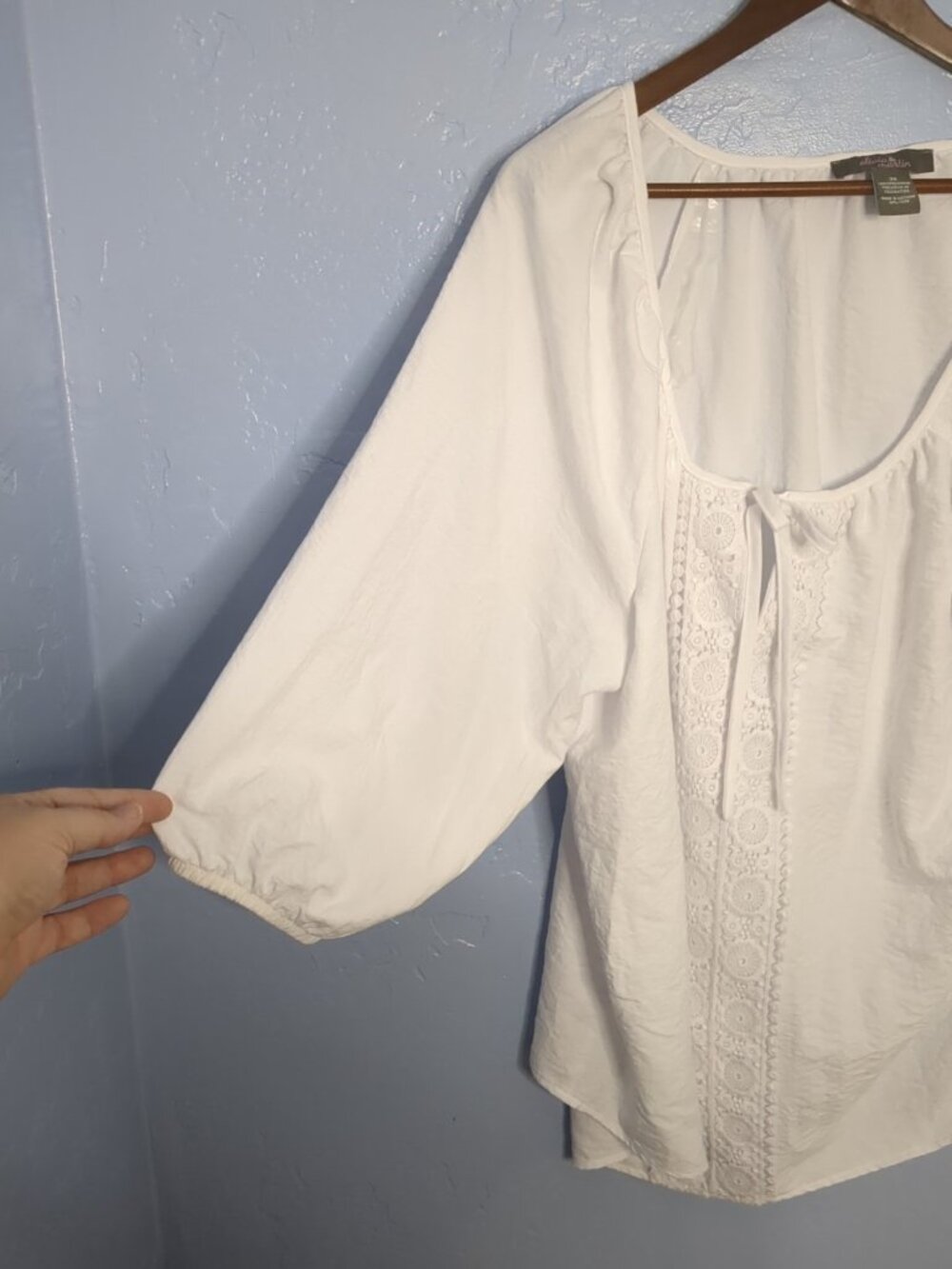 Olivia And Martin White Peasant Blouse Women Sz 3X Beach Summer Embroidered - Picture 12 of 12